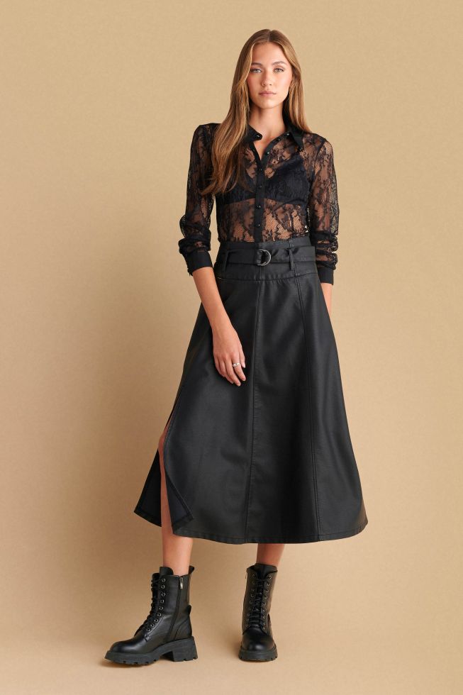 Maxi leatherette A line skirt Black attrattivo