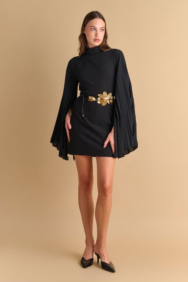 Pleated mini dress with sleeves best sale