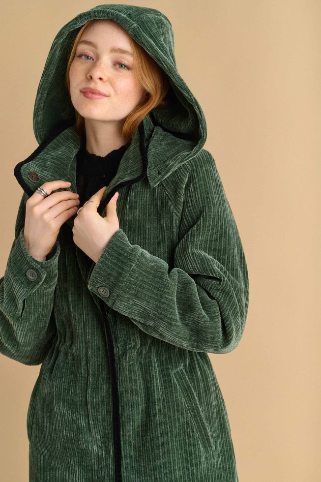 Detachable hood corduroy jacket Pine