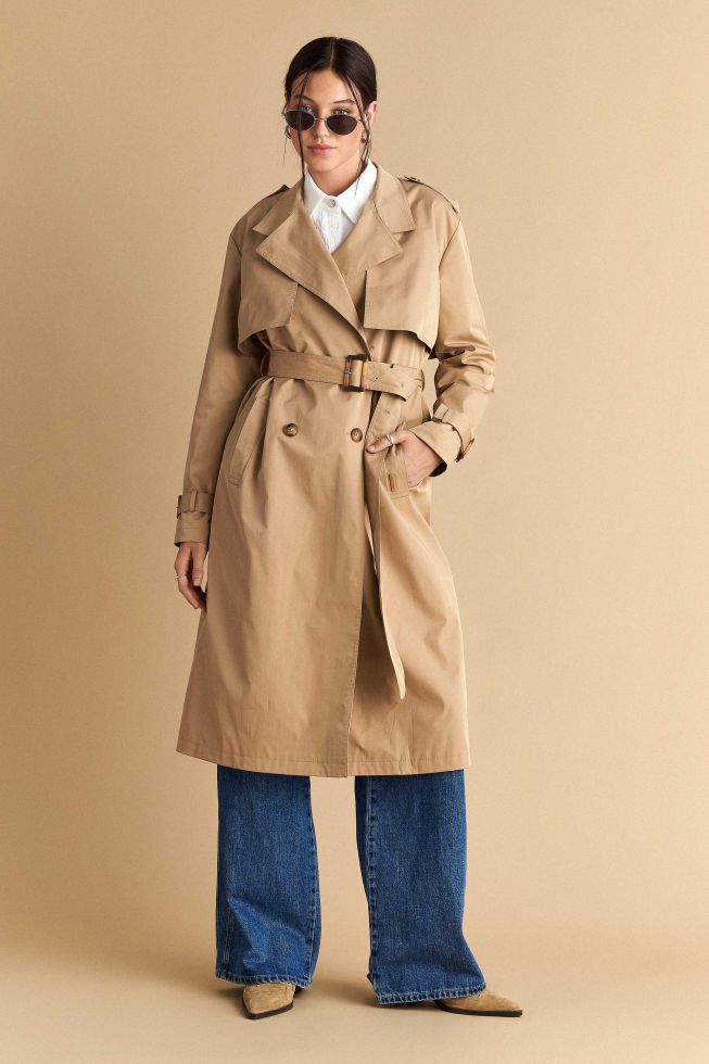 Double breasted camel duster coat best sale