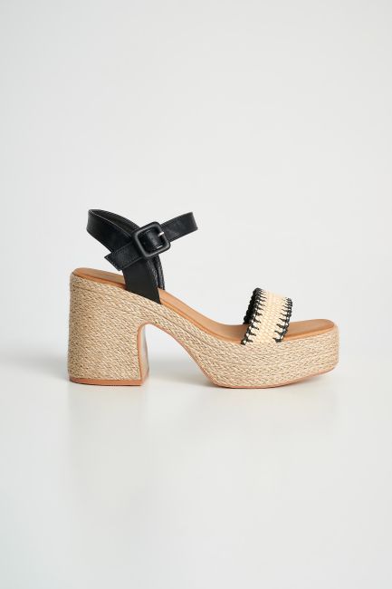 Two tone block-heel espadrilles - Beige black
