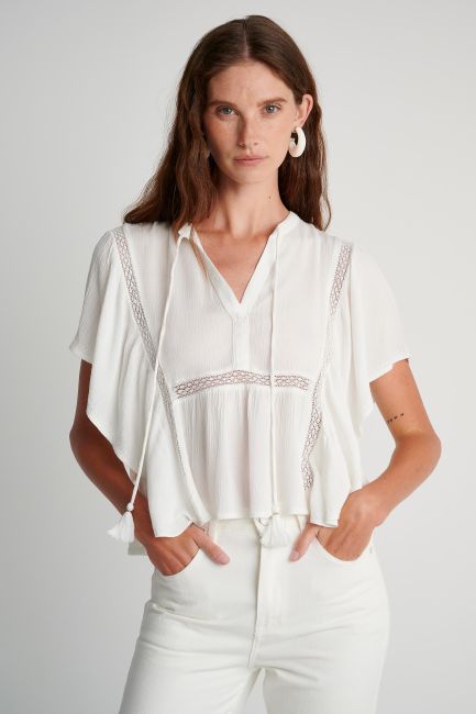 Embroidered ruffle tunic - Off white