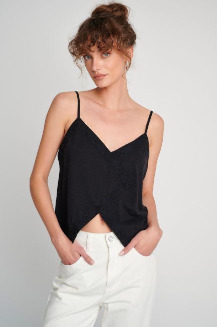 Embroidered asymmetric blouse - Black