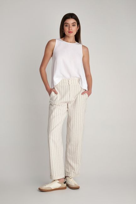 Hem-detail striped trousers - Vanilla
