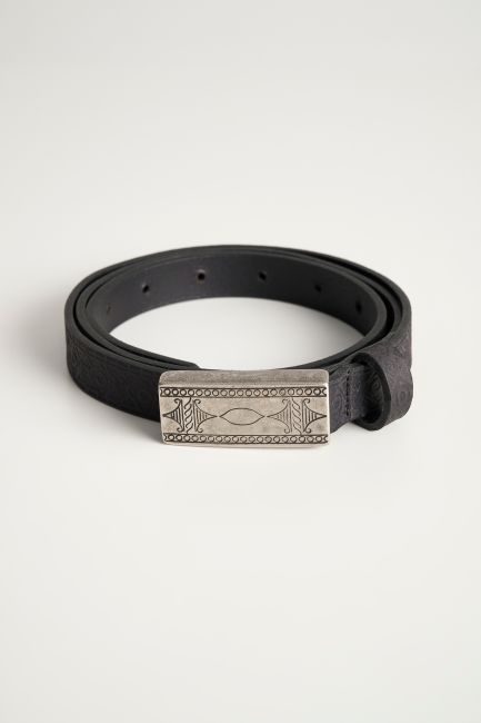 Ethnic-pattern thin belt - Black