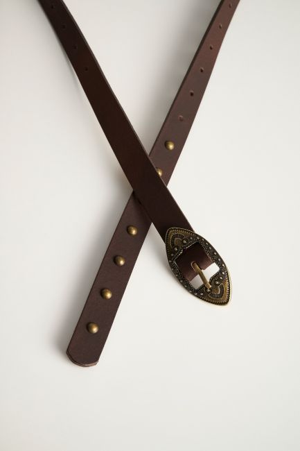 Boho style skinny belt - Brown
