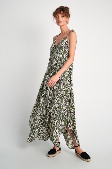 Asymmetric printed dress - Khaki