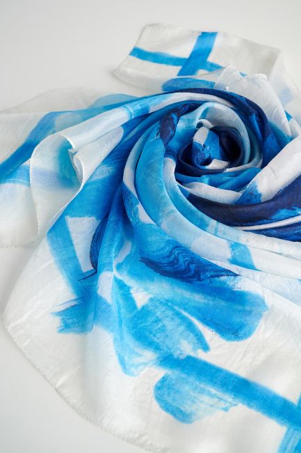 Patterned silk scarf - Blue