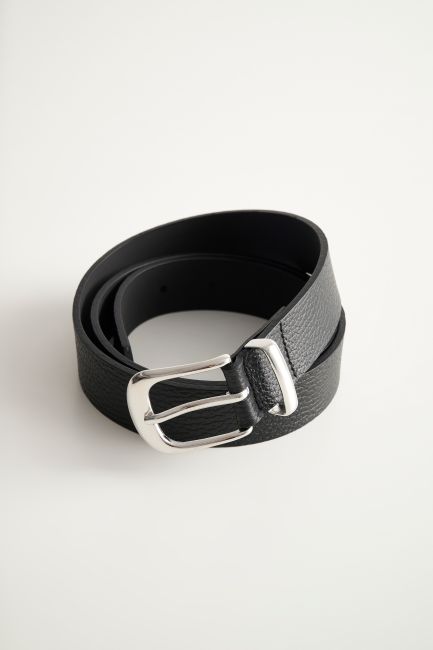 Textured leather belt - Black
