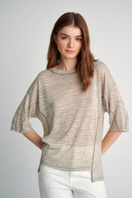 Seam-detail striped blouse - Grey
