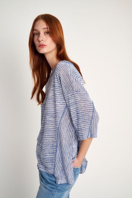 Seam-detail striped blouse - Blue