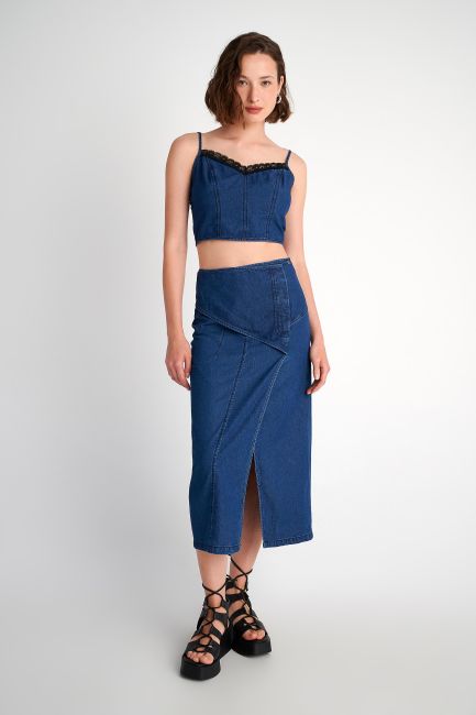 Front-slit denim skirt - Blue