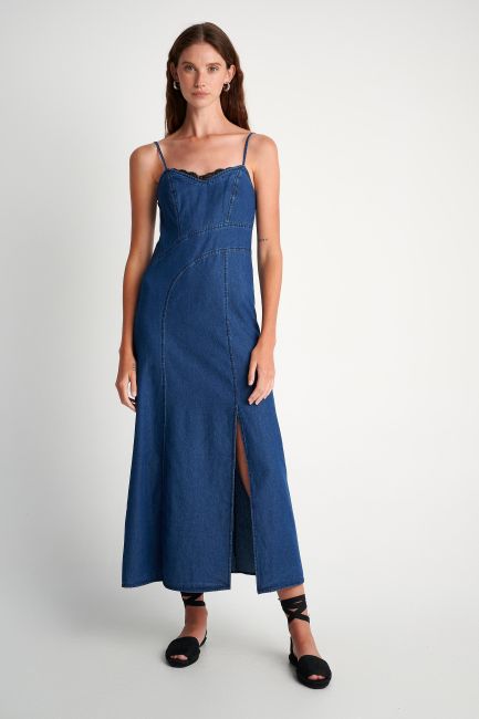Φόρεμα denim με δαντέλα - Blue