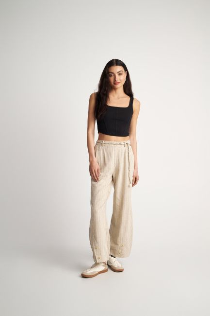 Drawstring striped trousers - Natural