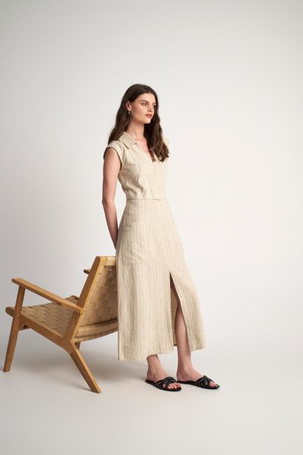 Φόρεμα μακρύ με ρίγες - Natural