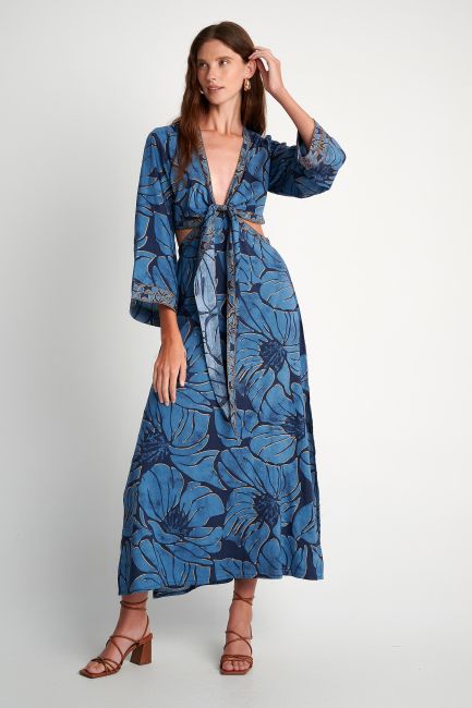Cut-out printed dress - Blue