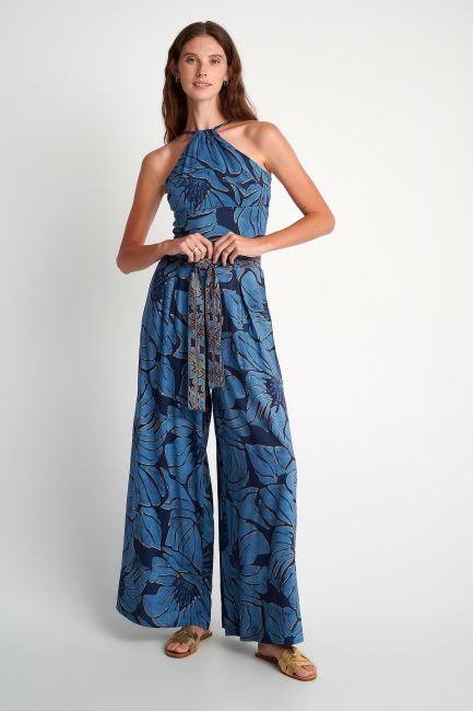 Printed belted culottes - Blue