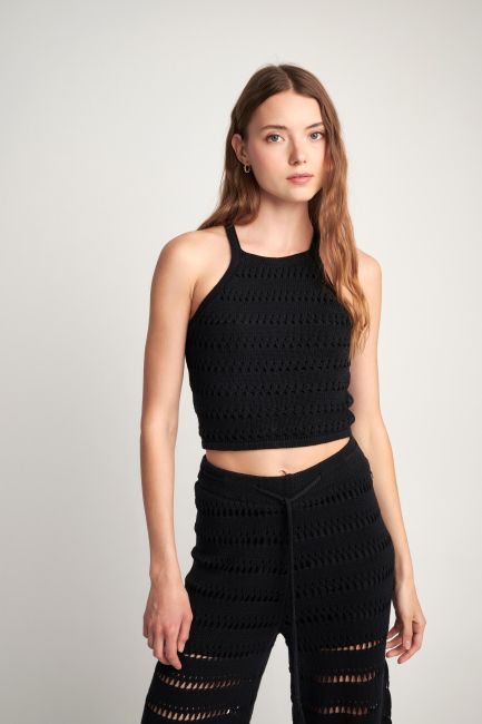 Cropped knitted blouse - Black