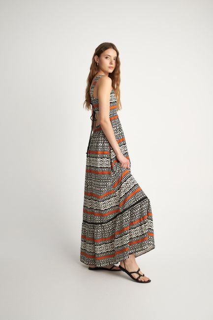 Ethnic-print backless dress - Multicolor