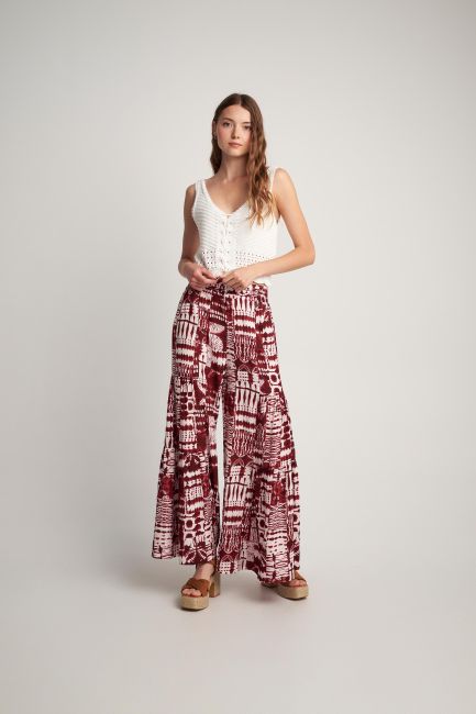Frill-detail printed culottes - Pomegranate