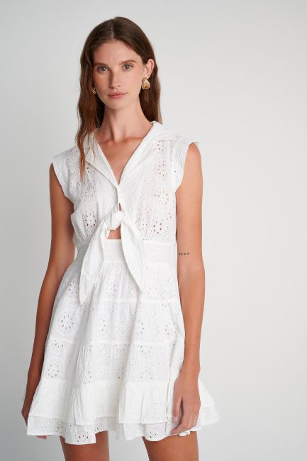 Mini broderie dress - White