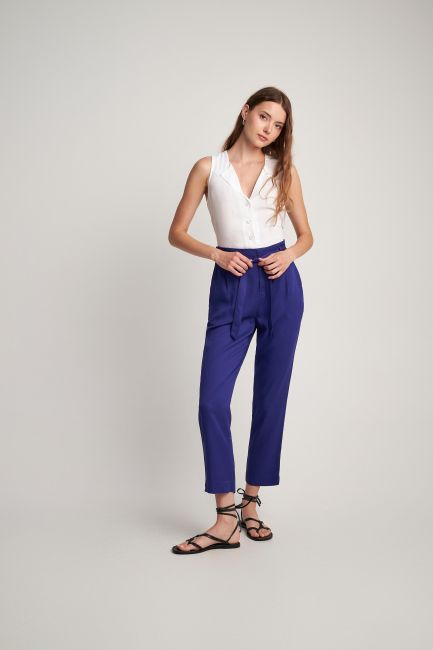 Παντελόνι casual με δετή ζώνη - Blue mauve