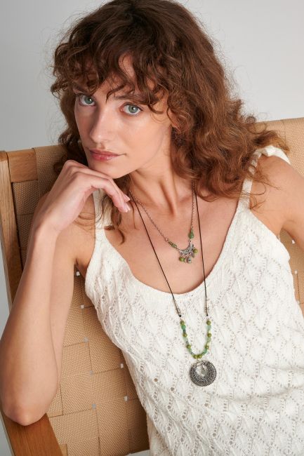 Double-layered boho necklace - Green