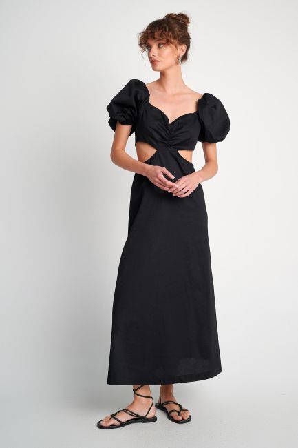 Φόρεμα cut-out με φουσκωτά μανίκια - Black