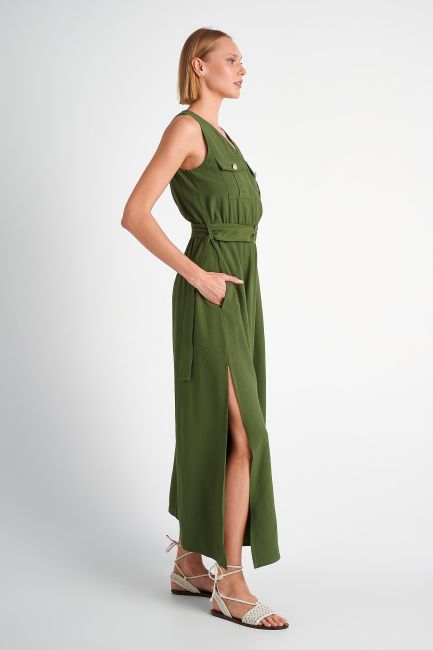 Φόρεμα αμάνικο με ζώνη - Khaki