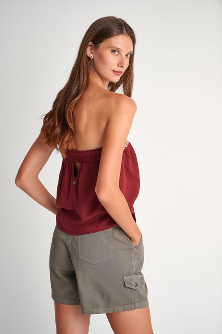 Tie-front strapless top - Pomegranate