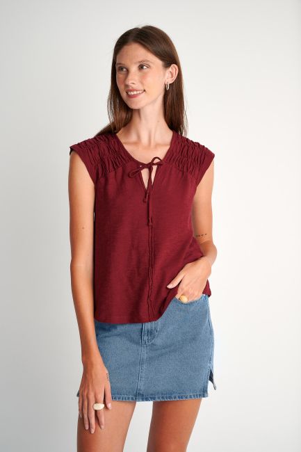 Shirred-effect blouse - Pomegranate