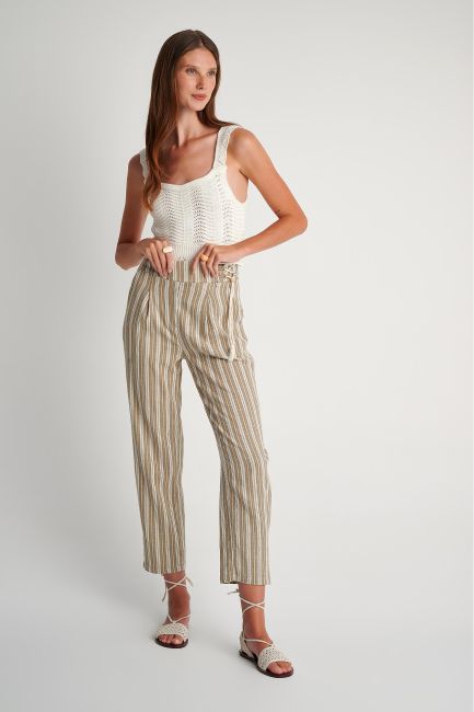 Casual striped trousers - Light khaki