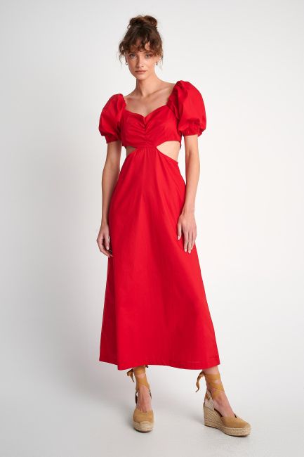 Φόρεμα cut-out με φουσκωτά μανίκια - Red
