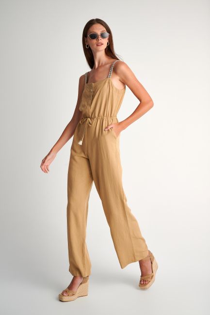 Embroidered strap overall - Beige