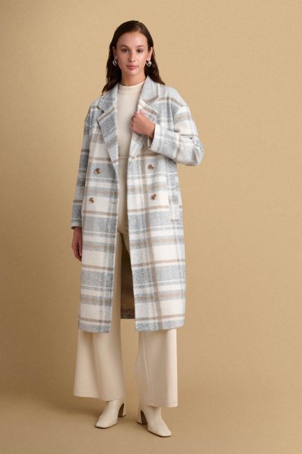 Plaid-pattern coat - Off white