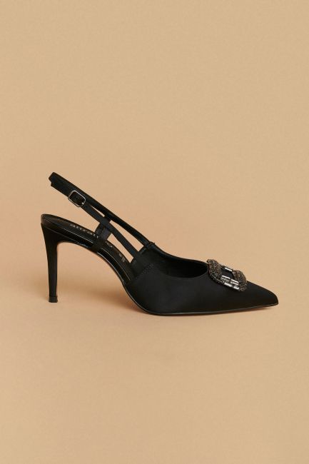 Γόβες slingback σατέν με κόσμημα - Black