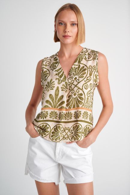 Sleeveless printed top - Multicolor