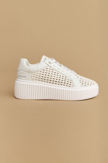 Sneakers platform με κροσέ look - White