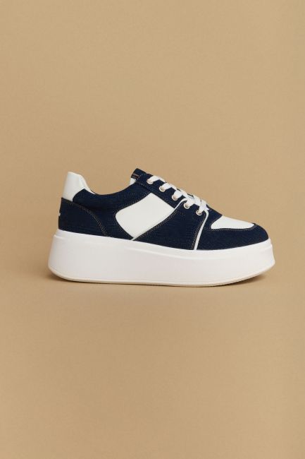 Sneakers platform με denim λεπτομέρειες - White