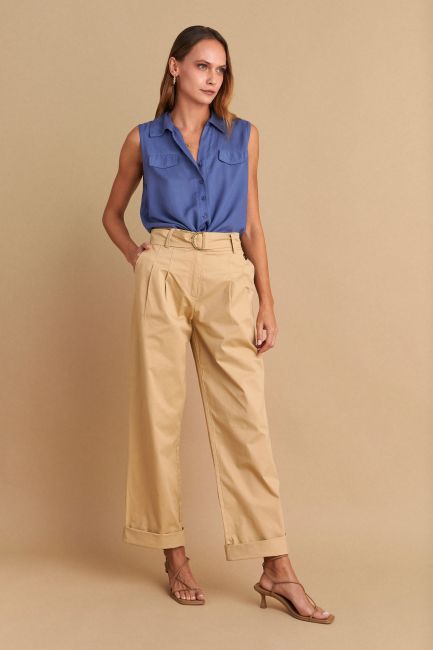 Pleat-detail belted gabardine trousers - Beige