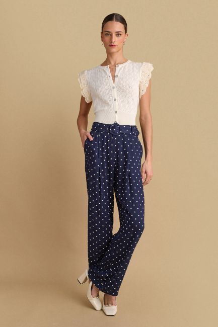 Polka-dot pleated trousers - Blue