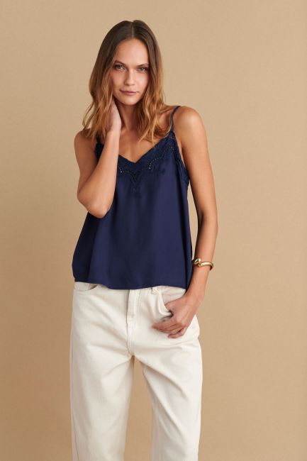 Embroidered strappy top - Blue