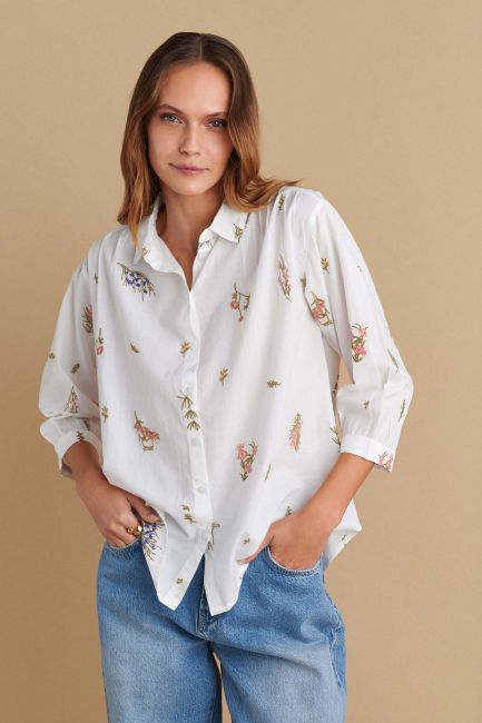 Floral-embroidery shirt - White