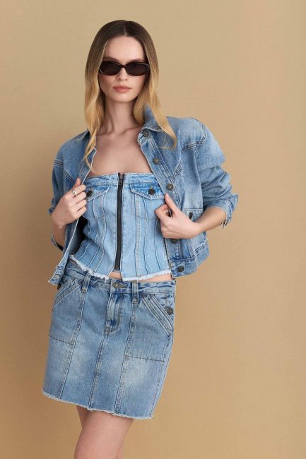 Strapless denim bustier - Blue