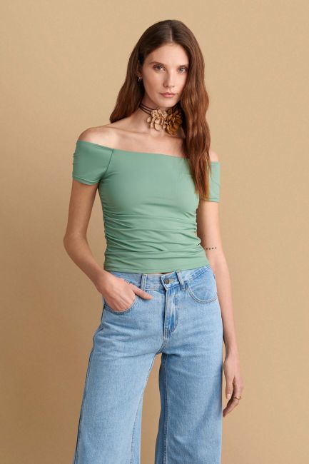 Soft-touch shirred blouse - Mint