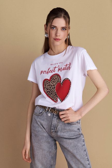 Hearts-print T-shirt - White