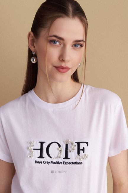 Embellished lettering T-shirt - White