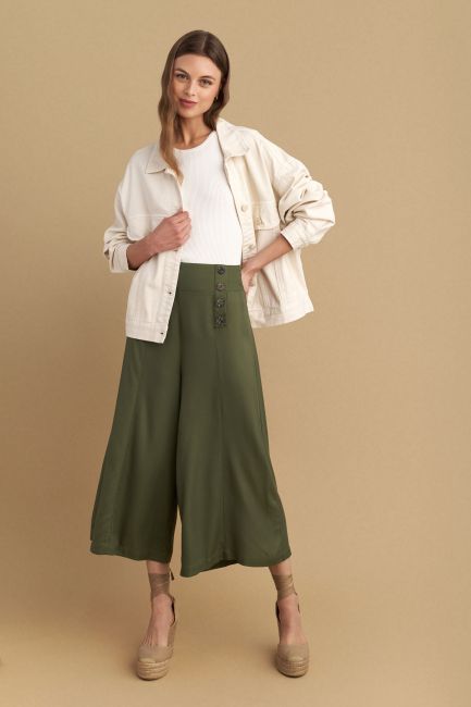 Elastic waist jupe culotte - Khaki