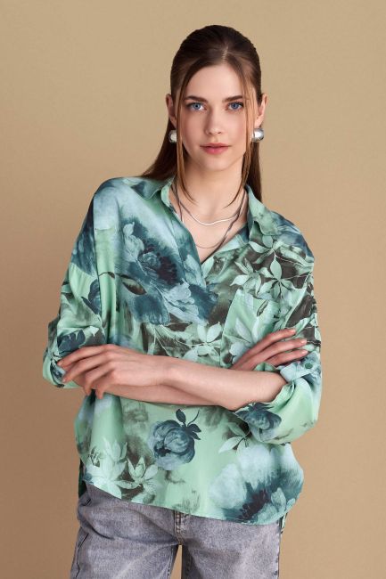 Floral-print pocketed tunic - Mint