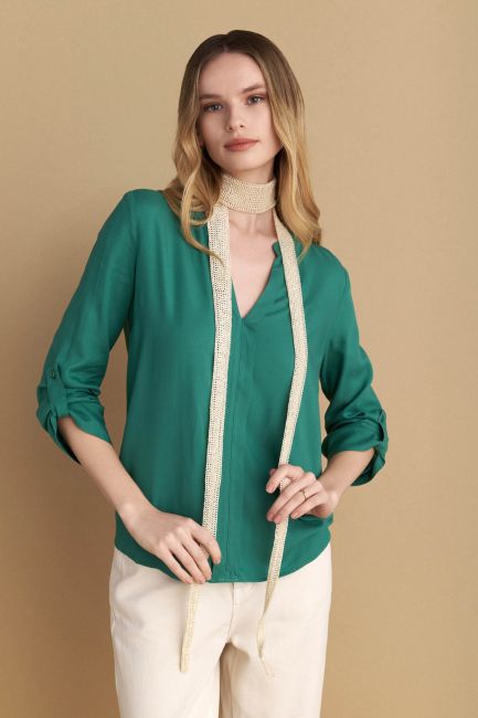 Plain V-neck tunic - Green